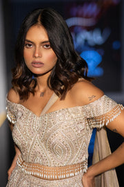 Champagne lehenga with stylised blouse
